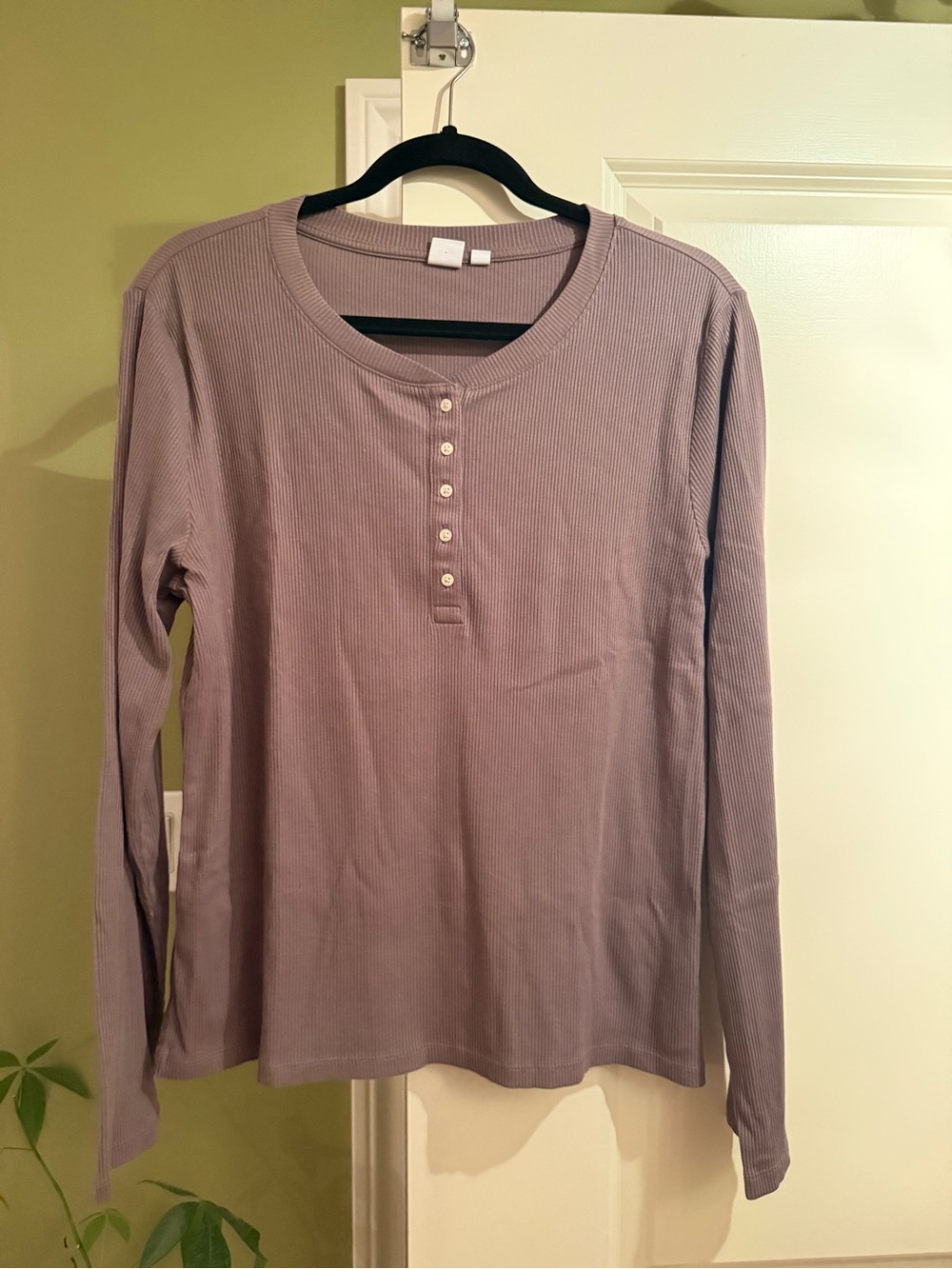 GAP Mauve Ribbed Long Sleeve Henley Top XL